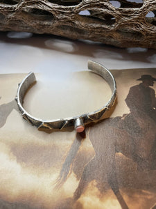 Navajo Pink Conch & Sterling Silver Tufa Cast Cuff Bracelet Signed