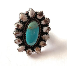 Load image into Gallery viewer, Handmade Sterling Silver, Wild Horse &amp; Turquoise Cluster Adjustable Ring