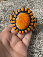 Load image into Gallery viewer, Anthony Skeets Navajo Orange Spiny &amp; Sterling Silver Cuff Bracelet Signed