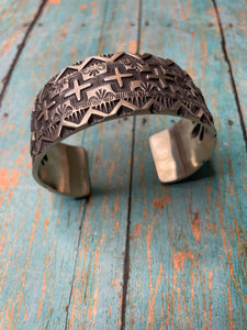 Navajo Sterling Silver Cross Cuff Bracelet By Elvira Bill Signed & Stamped
