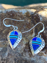 Load image into Gallery viewer, Navajo Lapis, Turquoise, Blue Opal Sterling silver Drop Dangle Earrings
