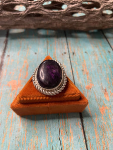 Old Pawn Navajo Sterling Silver & Charorite Ring Size 7.5