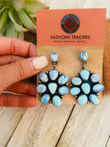 Navajo Golden Hills Turquoise & Sterling Silver Cluster Dangle Earrings