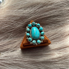 Load image into Gallery viewer, Navajo Turquoise &amp; Sterling Silver Ring Size 9 Signed Robert Shakey