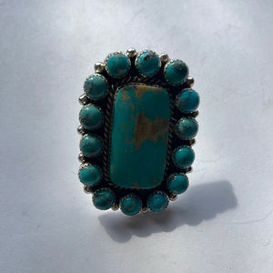 Navajo Turquoise & Sterling Silver Ring Size 7.5 Signed Robert Shakey