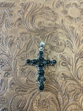 Load image into Gallery viewer, Handmade Sterling Silver and Black Onyx Cross Pendant Signed Nizhoni