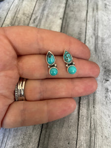 Navajo Sterling Silver & Green Kingman Turquoise Post Earrings