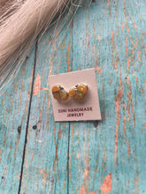 Load image into Gallery viewer, Zuni Sterling Silver &amp; Yellow Opal Inlay Heart Stud Earrings