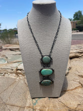 Load image into Gallery viewer, Navajo Cariro &amp; Kingman Turquoise &amp; Sterling Silver Drop Necklace Signed