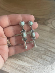 Navajo Sterling Silver And Turquoise Blossom Dangles Signed