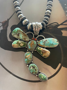 Navajo Sterling Silver And Turquoise Dragonfly Necklace By Patrick Yazzie
