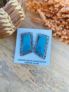 Vintage Navajo Turquoise & Sterling Silver Post Earrings Signed