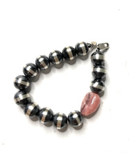 Load image into Gallery viewer, Navajo Sterling Silver And Rhodochrosite 12mm Beaded Bracelet