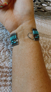 Old Pawn Sleeping Beauty Turquoise Zuni Needlepoint & Sterling Silver Cuff Bracelet