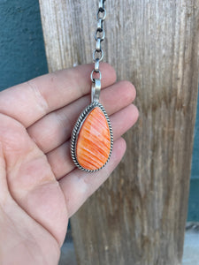 Navajo Handmade Orange Spiny And Sterling Silver Necklace By Emer Thompson