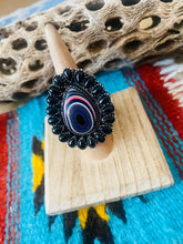 Load image into Gallery viewer, Handmade Sterling Silver, Fordite &amp; Onyx Cluster Adjustable Ring