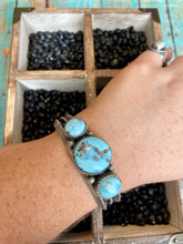 Load image into Gallery viewer, Navajo Golden Hill Turquoise &amp; Sterling Silver Cuff Bracelet