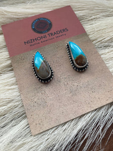 Navajo Royston Turquoise Sterling Silver Post Earrings By S Skeets