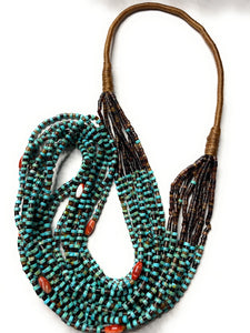 Navajo Turquoise, Spiny And Heishi Ten Strand Beaded Necklace
