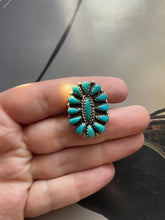 Load image into Gallery viewer, Navajo Sterling Silver &amp; Turquoise Cluster Ring Signed