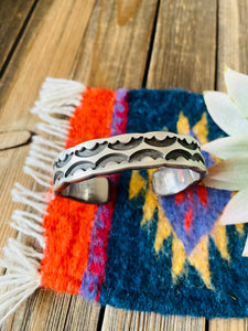 Navajo Old Pawn Hand Stamped Sterling Silver Cuff Bracelet by Nora Bill