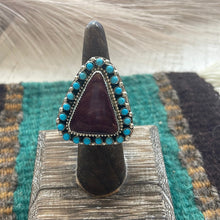 Load image into Gallery viewer, Navajo Sterling Silver, Turquoise &amp; Purple Spiny Ring Size 5.5