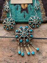 Load image into Gallery viewer, Zuni Sterling Silver &amp; Turquoise Petit Point Necklace &amp; Earring Set Signed