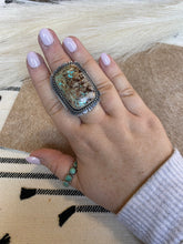 Load image into Gallery viewer, Navajo Turquoise &amp; Sterling Silver Ring Size 8.5 Signed Russell Sam