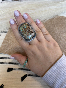 Navajo Turquoise & Sterling Silver Ring Size 8.5 Signed Russell Sam
