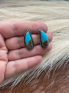 Navajo Royston Turquoise Sterling Silver Post Earrings By S Skeets