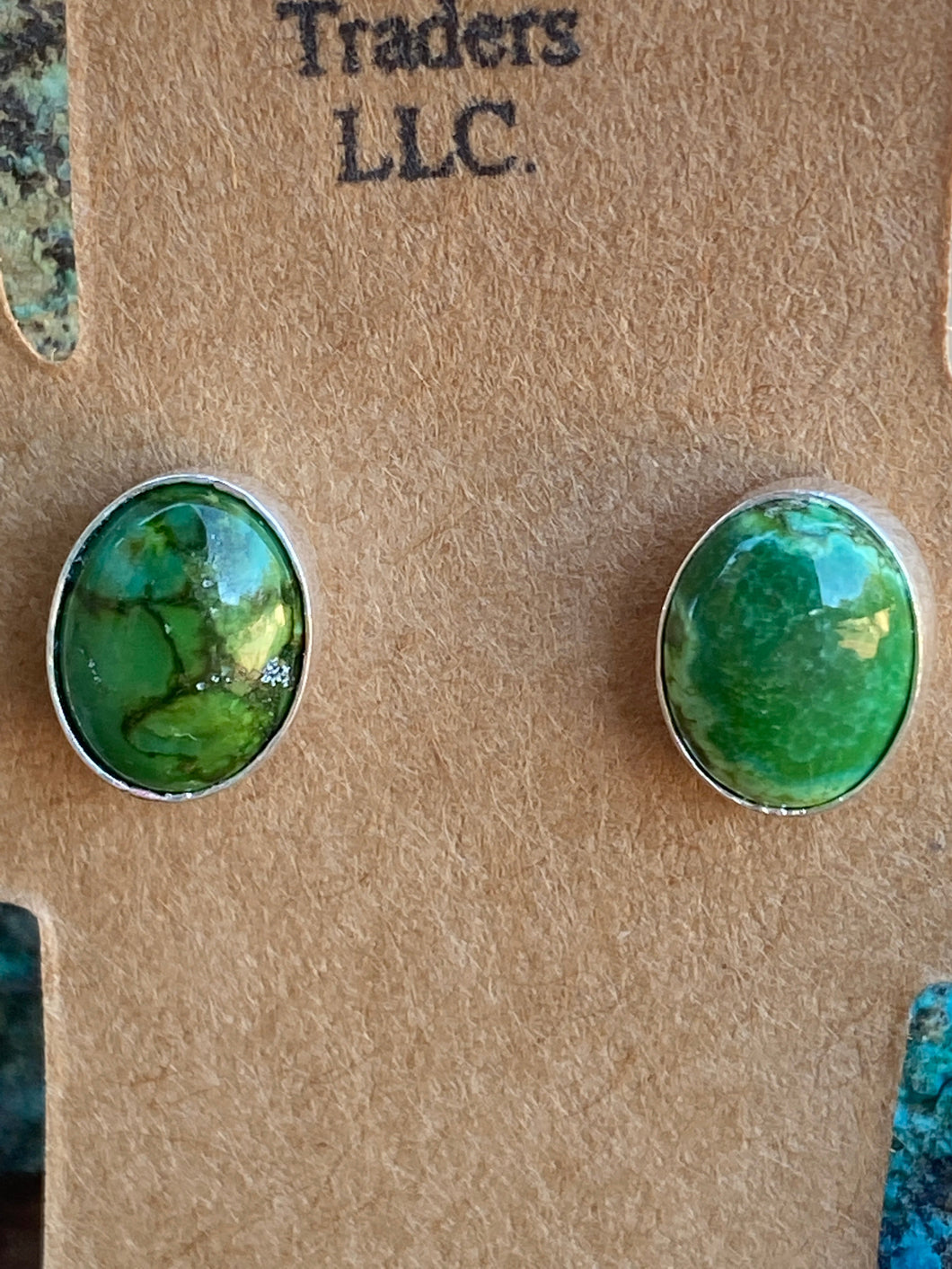 Navajo Sonoran Mountain Turquoise & Sterling Silver Stud Earrings 5/8”