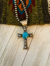 Load image into Gallery viewer, Navajo Sterling Silver &amp; Turquoise Cross Pendant By Chimney Butte