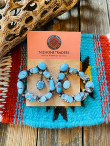 Navajo Sterling Silver & Golden Hills Turquoise Cluster Dangle Earrings
