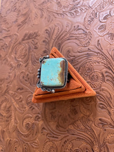 Navajo Jacqueline Silver Turquoise & Sterling Silver Ring Size 10 Signed