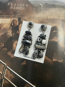 Navajo White Buffalo Cluster Dangle Earrings By Sheila Becenti