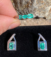 Load image into Gallery viewer, Colombian Emerald Earrings &amp; Emerald Ring Set in Sterling Silver