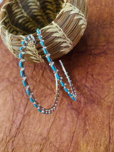 Zuni Turquoise & Sterling Silver Needlepoint Hoop Earrings