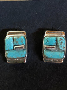 Turquoise & Sterling Silver Rolled Rectangle Stud Earrings