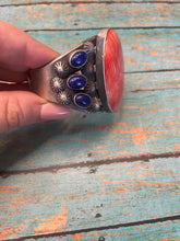 Load image into Gallery viewer, Chimney Butte Navajo Orange Spiny And Lapis Sterling Silver Cuff Bracelet Signed