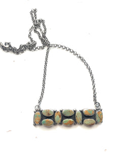 Navajo Bar Necklace Sterling Silver & Turquoise By Jacqueline Silver