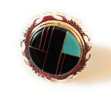 Load image into Gallery viewer, Navajo Sterling Silver, Onyx &amp; Turquoise Inlay Ring Size 6.25
