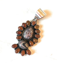 Load image into Gallery viewer, Handmade Sterling Silver, Fordite &amp; Garnet Cluster Pendant