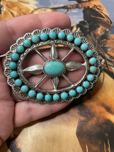 Navajo Turquoise And Sterling Silver Pendant Pin Signed