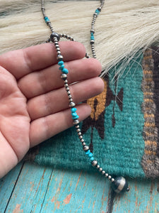 Navajo Sterling Silver Turquoise Beaded Rosary Style Necklace