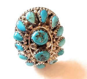 Old Pawn Vintage Navajo Sterling Silver & Turquoise Ring Size 8.5