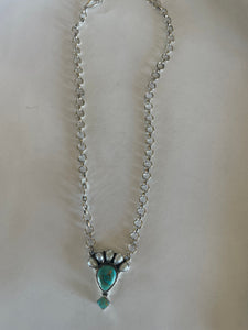 Handmade Sterling Silver, Mother of Pearl & Turquoise Cluster Necklace Signed Nizhoni