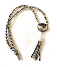 Load image into Gallery viewer, Navajo White Buffalo &amp; Sterling Silver Pearl Beaded Tassel Necklace