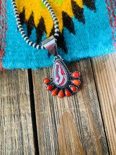 Load image into Gallery viewer, Handmade Sterling Silver, Fordite &amp; Coral Cluster Pendant