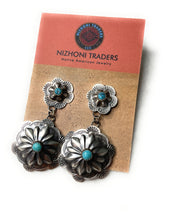 Load image into Gallery viewer, Navajo Sterling Silver And Turquoise Concho Dangle Earrings Signed