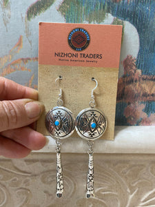 Sterling silver & Turquoise Concho blossom dangle earrings 4”